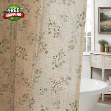 Floral Farmhouse Vintage Linen Shower Curtain French Country Decor 72Wx84H — custom printed polyester bath curtain