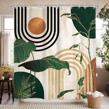 Boho Shower Curtain Abstract Mid Century Bathroom Bathroom Curtain Set — custom printed polyester bath curtain
