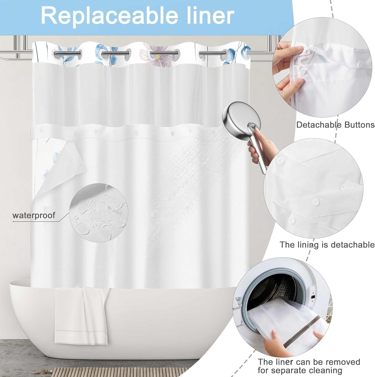 Custom Printed Bath Curtain — custom printed polyester bath curtain detail view