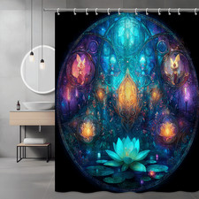 Mystical Lotus Shower Curtain Floral Fantasy Art — custom printed polyester bath curtain