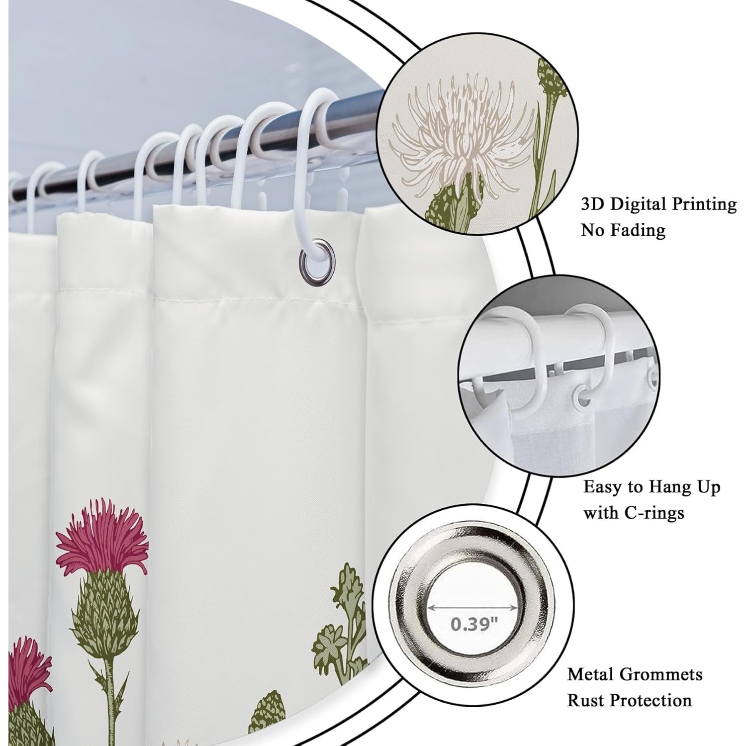 Custom Printed Bath Curtain — custom printed polyester bath curtain detail view