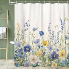 Boho Floral Shower Curtain, Wildflower Botanical Lavender Fabric Bathroom Dec... — custom printed polyester bath curtain