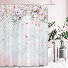 Pink Lilac Roses Flower Shower Curtain Sets Falling Blush Petals 70x70 — custom printed polyester bath curtain