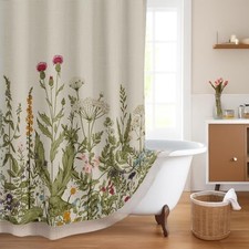 Boho Farmhouse Floral Herbs Flower 72"W x 72"L (Pack of 1) Herbs Flowers — custom printed polyester bath curtain
