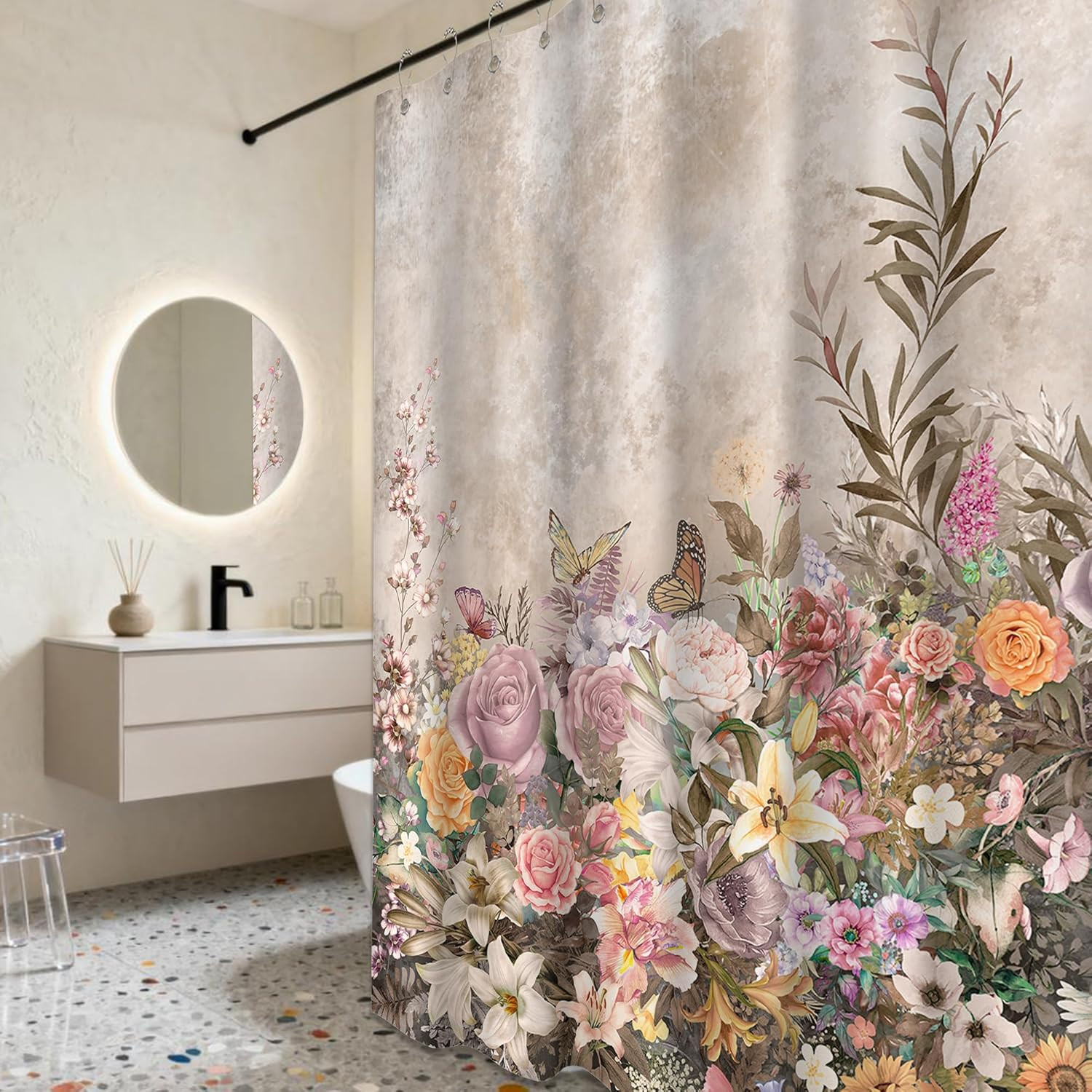 Custom Printed Bath Curtain — custom printed polyester bath curtain detail view