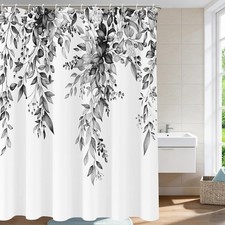 Shower Curtain Black and White Eucalyptus Shower Curtains for Bathroom Waterc — custom printed polyester bath curtain