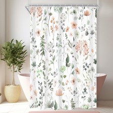 54"x78" Green Pink Floral Wildflower Bathroom Shower Curtain Set Watercolor — custom printed polyester bath curtain