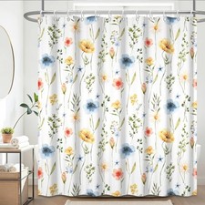 Floral Shower Curtain, Spring Colorful Boho Wildflower 02 Watercolor Wildflower — custom printed polyester bath curtain