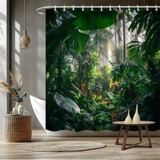 Tropical Jungle Forest Waterproof Shower Curtain Bathroom Decor Multi-size — custom printed polyester bath curtain
