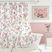 Floral Shower Curtain Vintage Farmhouse Boho 72"W x 72"L (Pack of 1) Pink — custom printed polyester bath curtain