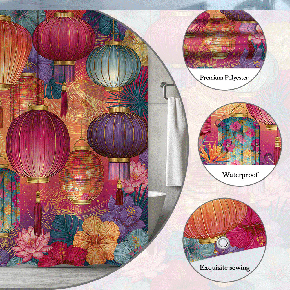 Custom Printed Bath Curtain — custom printed polyester bath curtain detail view