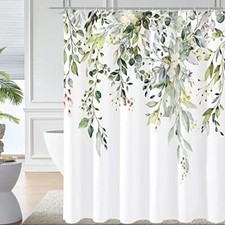 Eucalyptus Shower Curtain, Watercolor Plant Leaves 72" W x 72" L Sage Green — custom printed polyester bath curtain