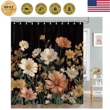 Dark Floral Shower Curtain, Black Flower Blossom Botanical Spring Colorful Vi... — custom printed polyester bath curtain