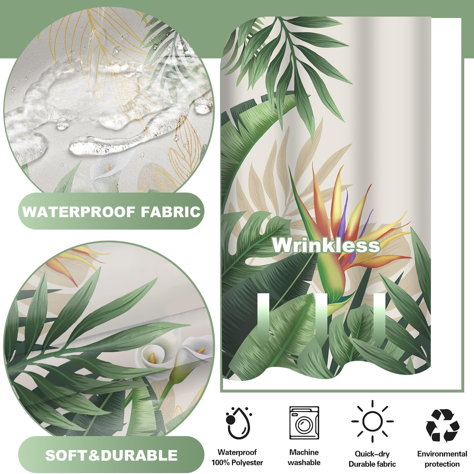 Custom Printed Bath Curtain — custom printed polyester bath curtain detail view