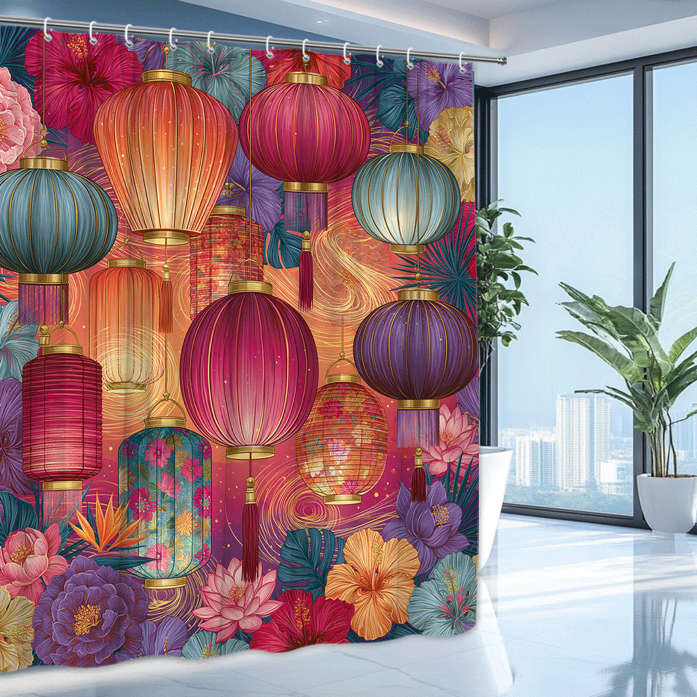 Custom Printed Bath Curtain — custom printed polyester bath curtain detail view