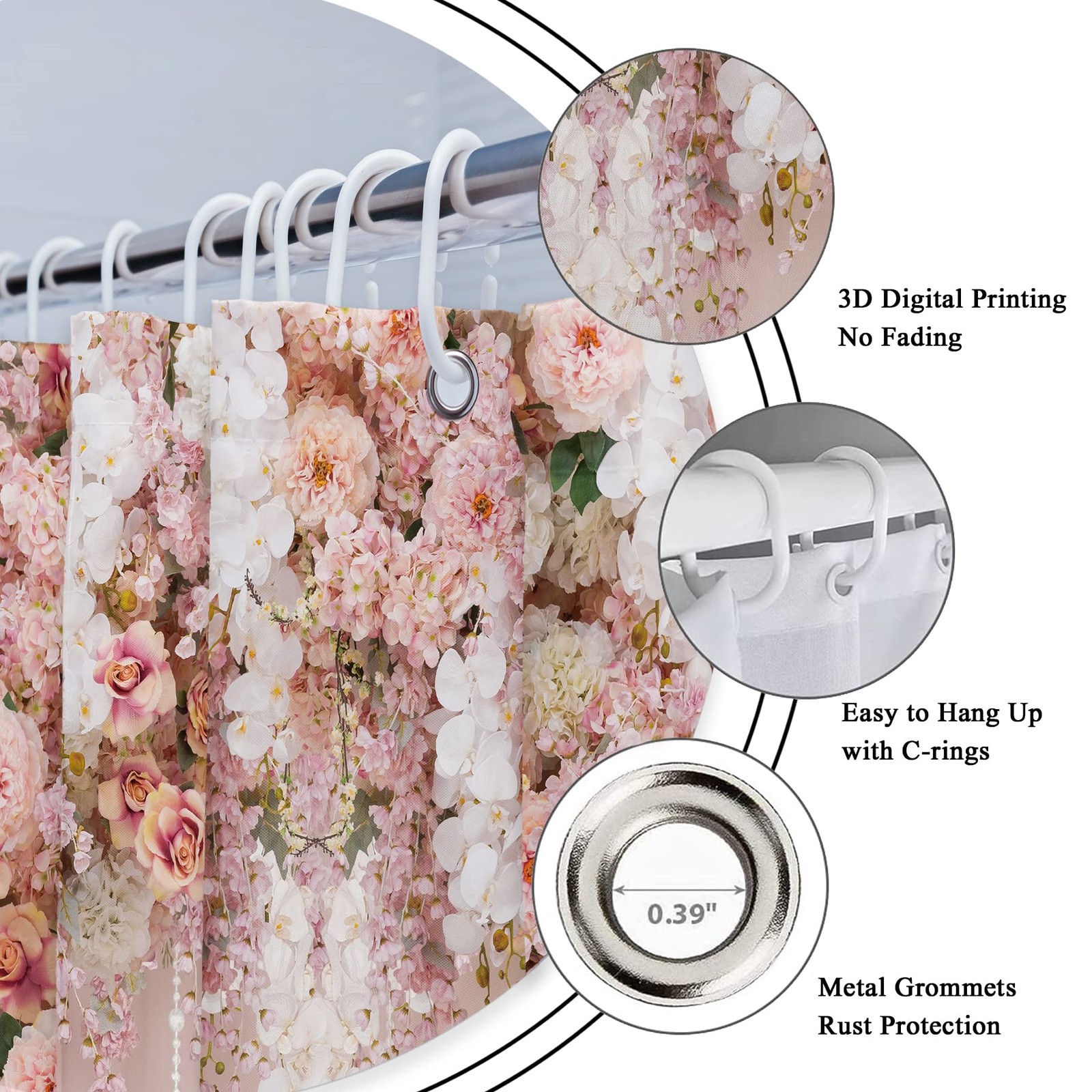 Custom Printed Bath Curtain — custom printed polyester bath curtain detail view