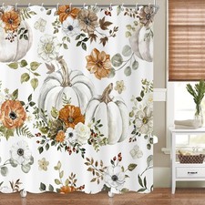 GCIREC Fall Watercolor Pumpkin Shower Curtain, Autumn Thanksgiving Harvest Pu... — custom printed polyester bath curtain