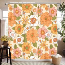 70s Shower Curtain for Bathroom,Rustic Hippie 70s Daisy Floral Flower Cute Fu... — custom printed polyester bath curtain