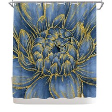 1 PCS Bathroom Decor Floral Shower Curtain Gold Texture Printed Blue 72x72 — custom printed polyester bath curtain
