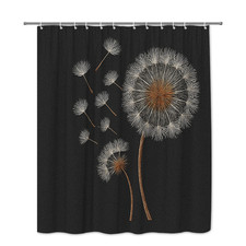 Dandelion Floral Shower Curtain - Elegant Black Design — custom printed polyester bath curtain