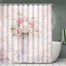 Pink Romantic Rose Waterproof Shower Curtain Bathroom Decor — custom printed polyester bath curtain