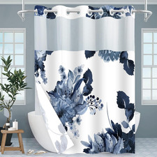 No Hook Shower Curtain and Liner Set, Blue Floral 71x74 | Waterproof Fabric with — custom printed polyester bath curtain