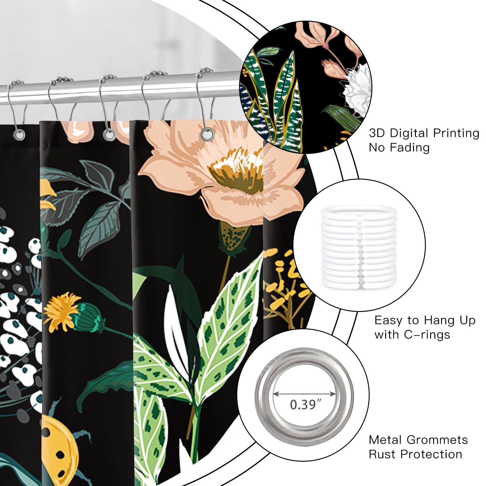 Custom Printed Bath Curtain — custom printed polyester bath curtain detail view