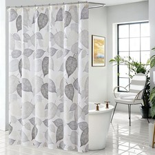 Modern Leaf Print Fabric Shower Curtain White Background Earth Tone 54x72 In — custom printed polyester bath curtain