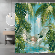 Tropical Palm Leaves Shower Curtain, Beach Hammock Print — custom printed polyester bath curtain