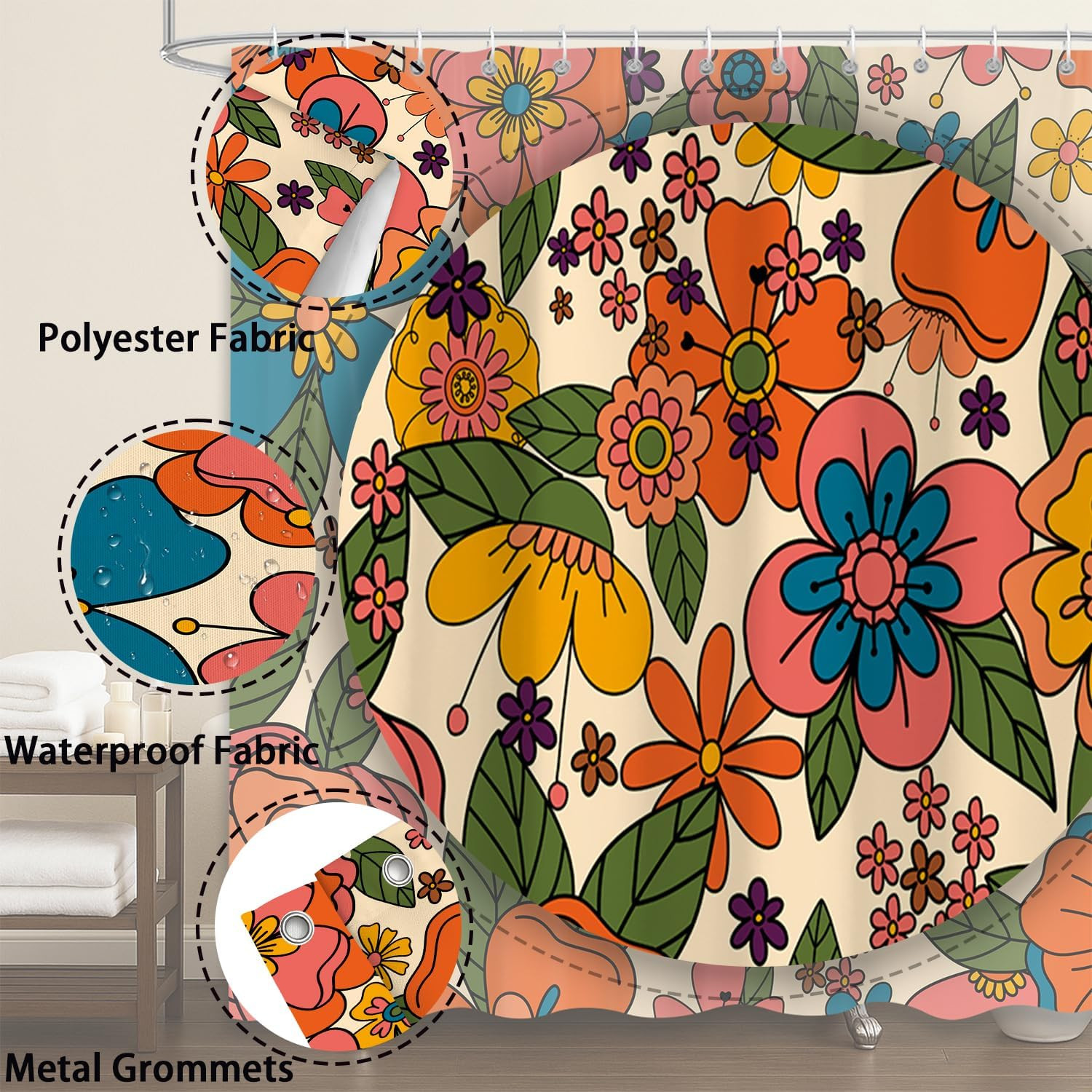 Custom Printed Bath Curtain — custom printed polyester bath curtain detail view