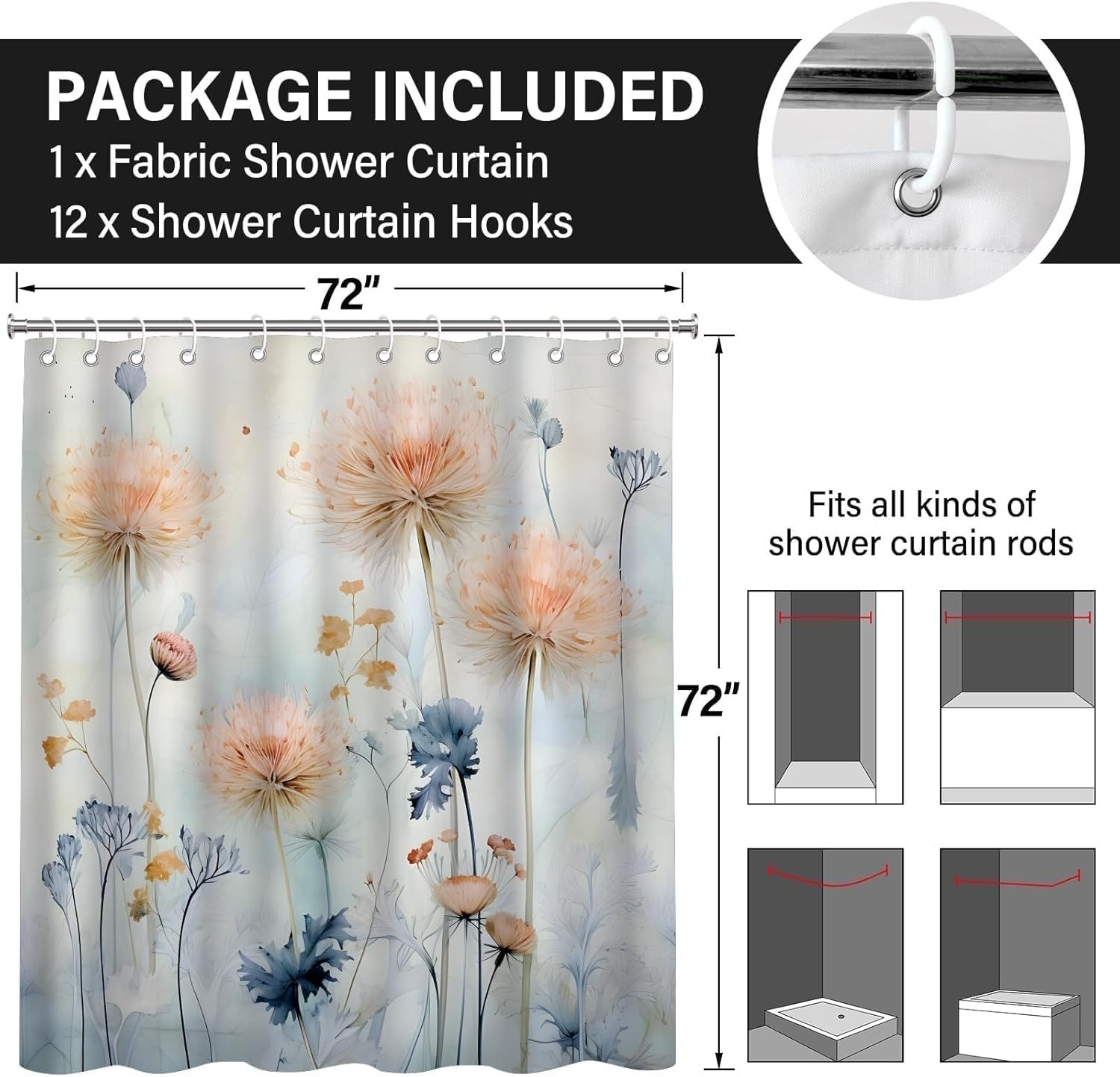 Custom Printed Bath Curtain — custom printed polyester bath curtain detail view