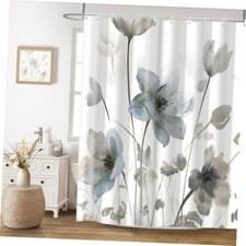 Boho Floral Shower Curtain - 72"x72" - Blue & Grey - Pack of 1 — custom printed polyester bath curtain