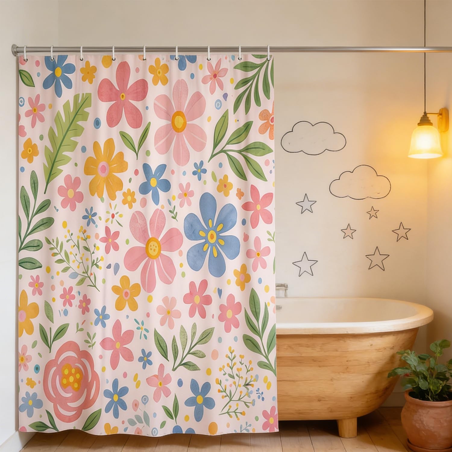Custom Printed Bath Curtain — custom printed polyester bath curtain detail view