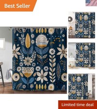 Boho Floral Shower Curtain 72x72 Blue Abstract Botanical Elegance for Bathrooms — custom printed polyester bath curtain