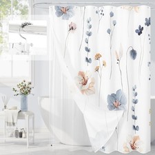 3 In 1 Shower Curtain Set Blue Watercolor Floral Fabric Liner Hooks 72x72 — custom printed polyester bath curtain