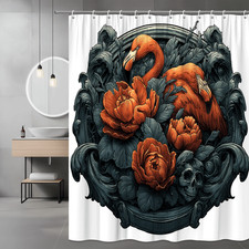 Gothic Flamingo Floral Shower Curtain Skull Print — custom printed polyester bath curtain