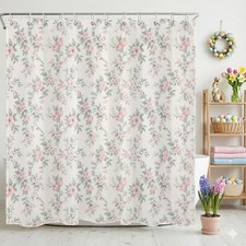 Pink and Green Floral Shower Curtain, 72Wx72H — custom printed polyester bath curtain