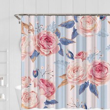 Chic Tropical Flower Leaf Polyester Bath Tub Shower Curtain With Hooks Rings 71" — custom printed polyester bath curtain