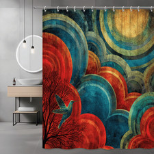 Abstract Hummingbird Shower Curtain Colorful Circle Print — custom printed polyester bath curtain