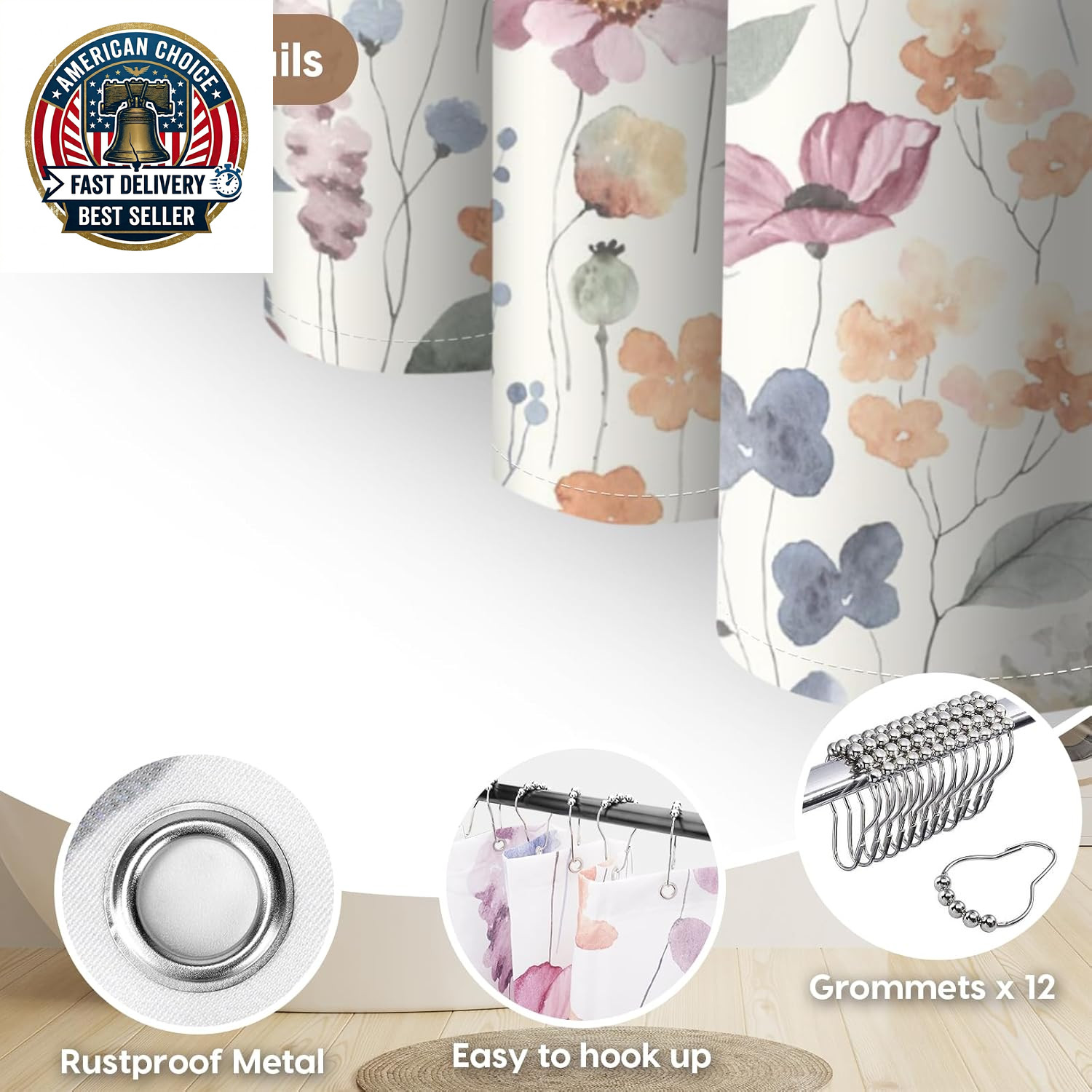 Custom Printed Bath Curtain — custom printed polyester bath curtain detail view