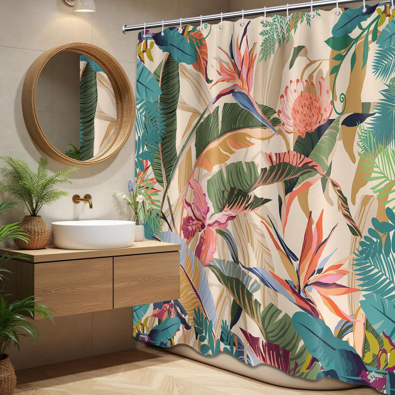 Custom Printed Bath Curtain — custom printed polyester bath curtain detail view