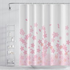 Pink Floral Bathroom Shower Curtain Cherry Blossom With Hooks 48x72 Inch — custom printed polyester bath curtain