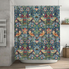 William Morris Shower Curtain Set 72X72 Floral Waterproof Polyester 12 Hooks — custom printed polyester bath curtain