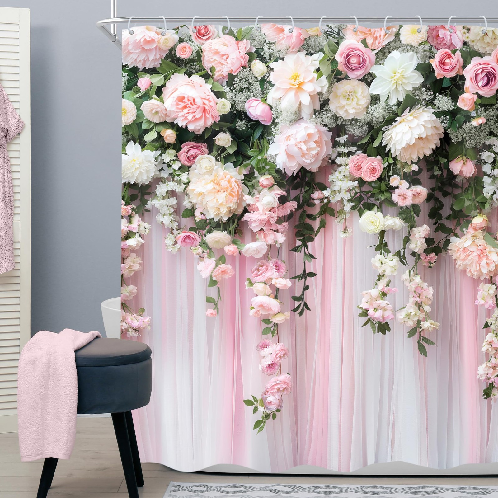 Custom Printed Bath Curtain — custom printed polyester bath curtain detail view