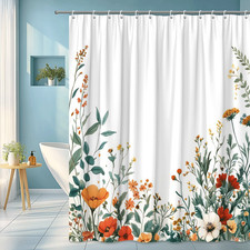 Vintage Wildflower Meadow Shower Curtain Botanical Floral Farmhouse Decor — custom printed polyester bath curtain