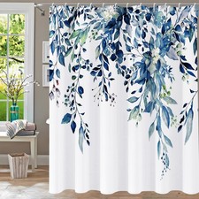 Blue Shower Curtain 72x72 Inch, Eucalyptus Leaves, Waterproof Fabric, Blue — custom printed polyester bath curtain