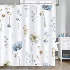 Watercolor Floral Shower Curtain Modern Minimalist Blue Beige Flower Bathroom Cu — custom printed polyester bath curtain