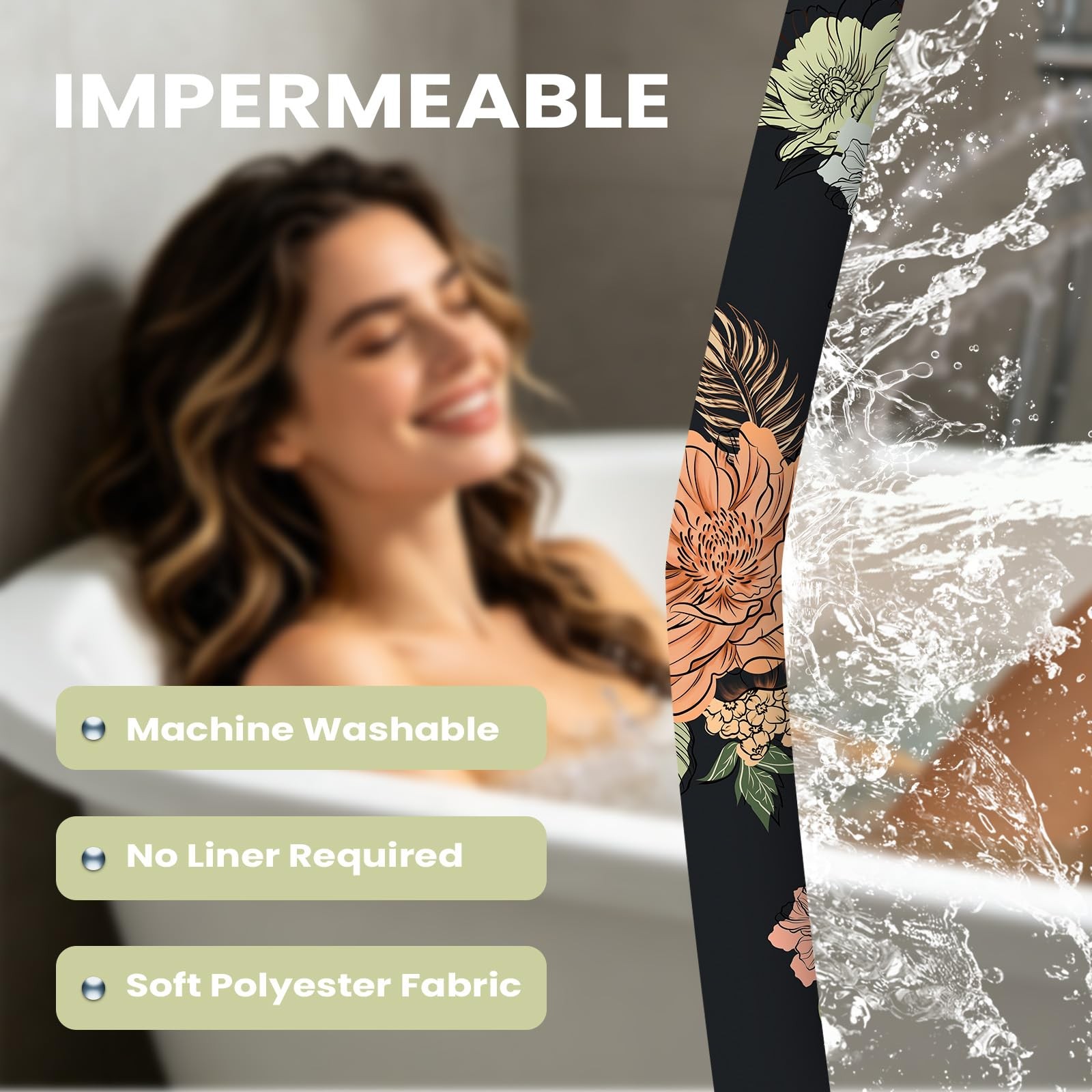 Custom Printed Bath Curtain — custom printed polyester bath curtain detail view