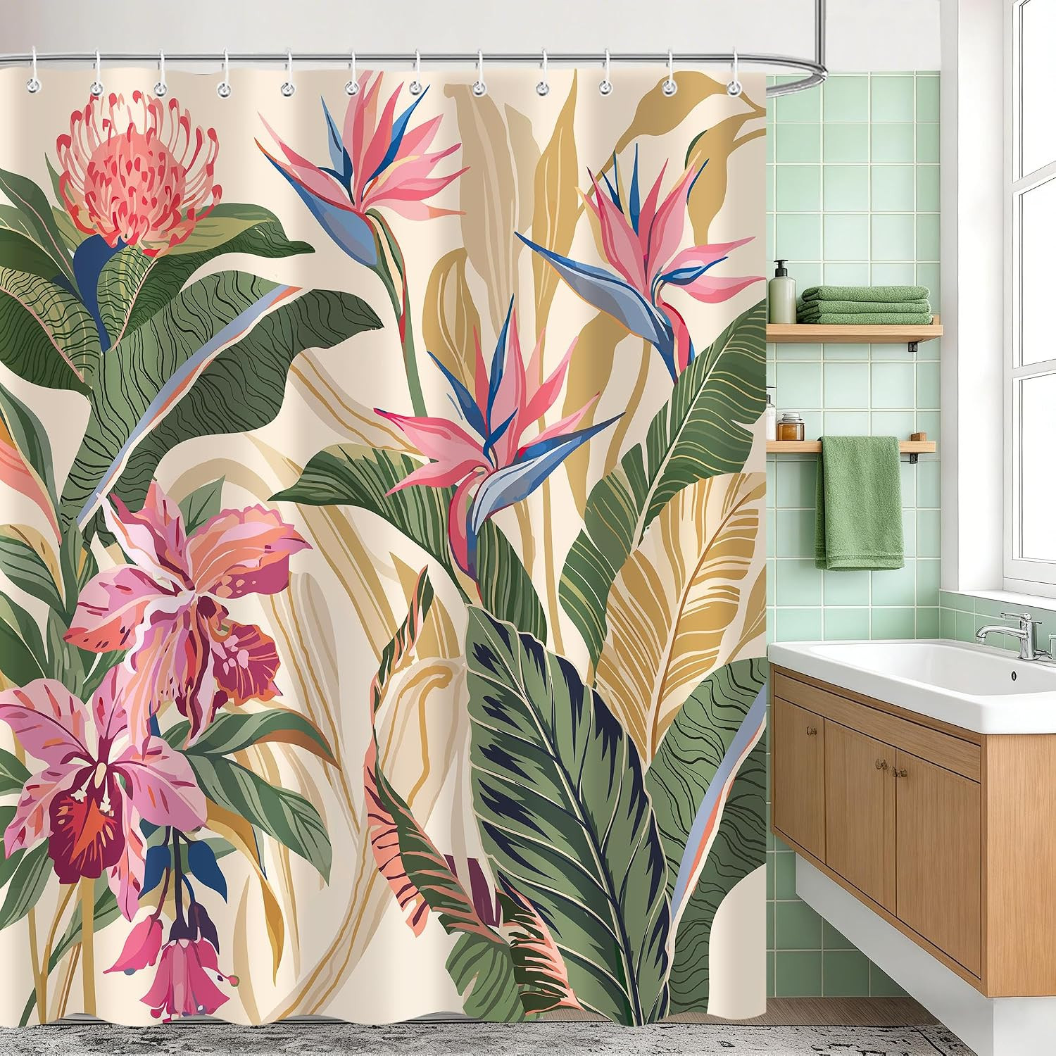 Custom Printed Bath Curtain — custom printed polyester bath curtain detail view