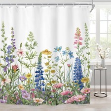 Wildflower Floral Spring Shower Curtain for Bathroom Decor 72Wx72H Watercolor... — custom printed polyester bath curtain